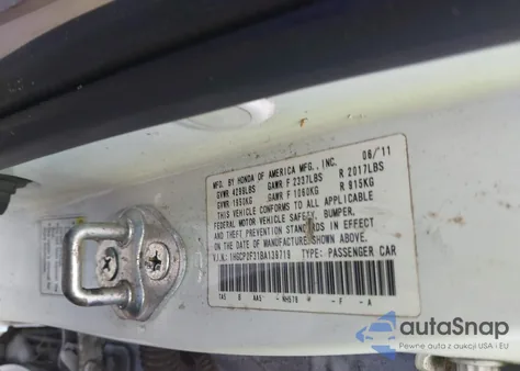 2011 Honda Accord 2.4 Lx z USA, uszkodzony, nr VIN 1HGCP2F31BA139719